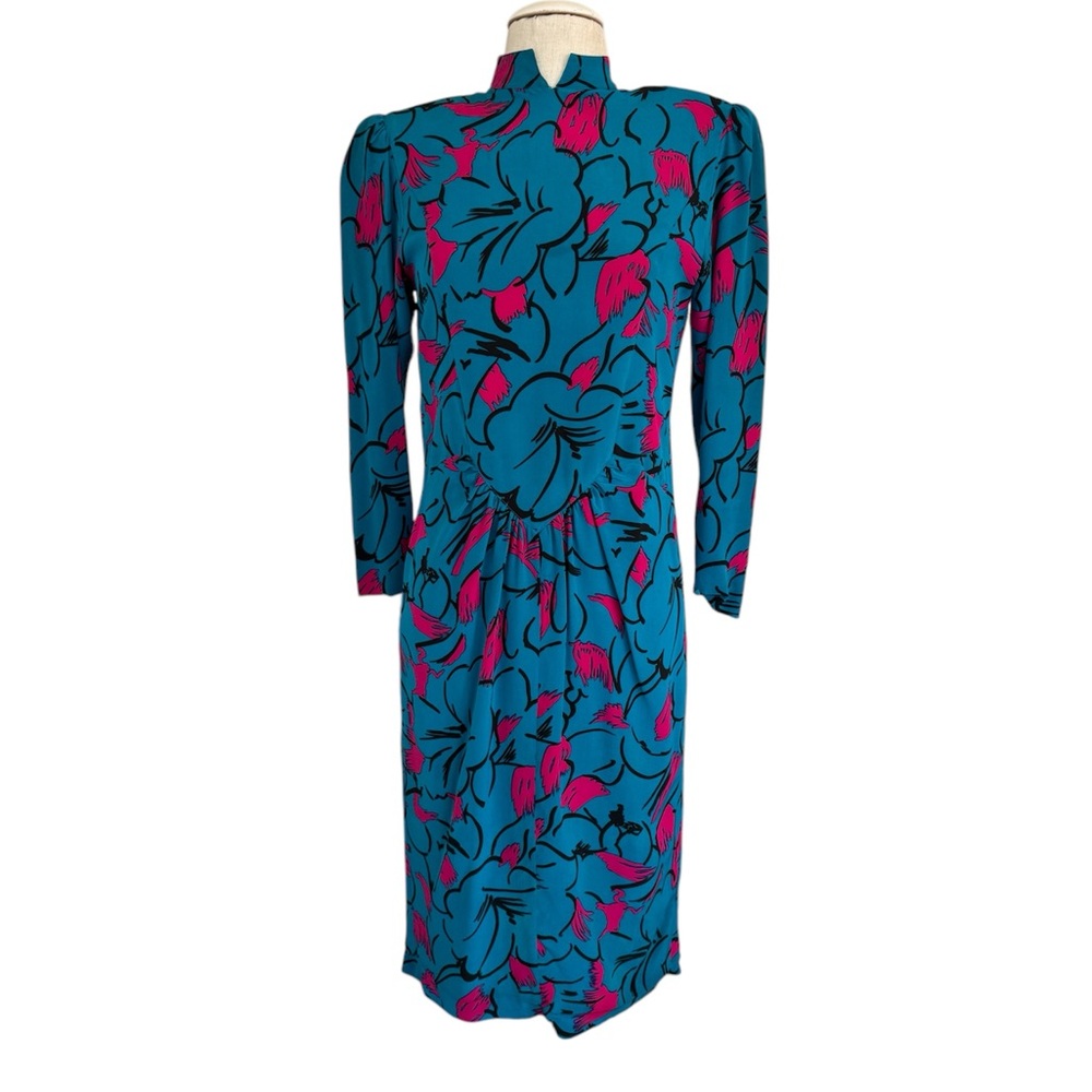 Vintage Floral Teal and Pink Dress